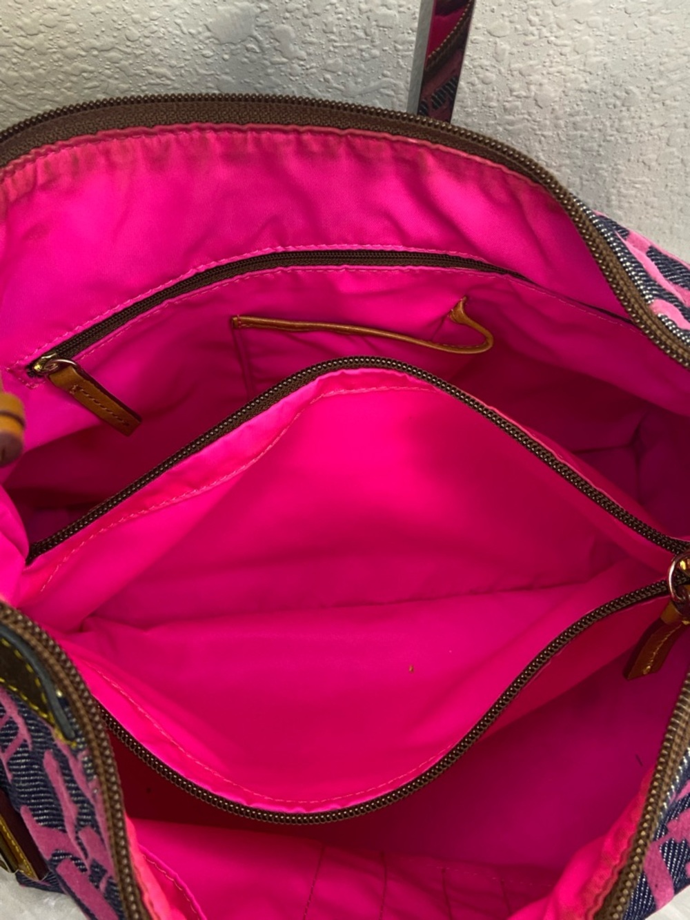 Dooney & Bourke Pink and Blue Logo Canvas Shoulder Bag - Picture 11 of 13